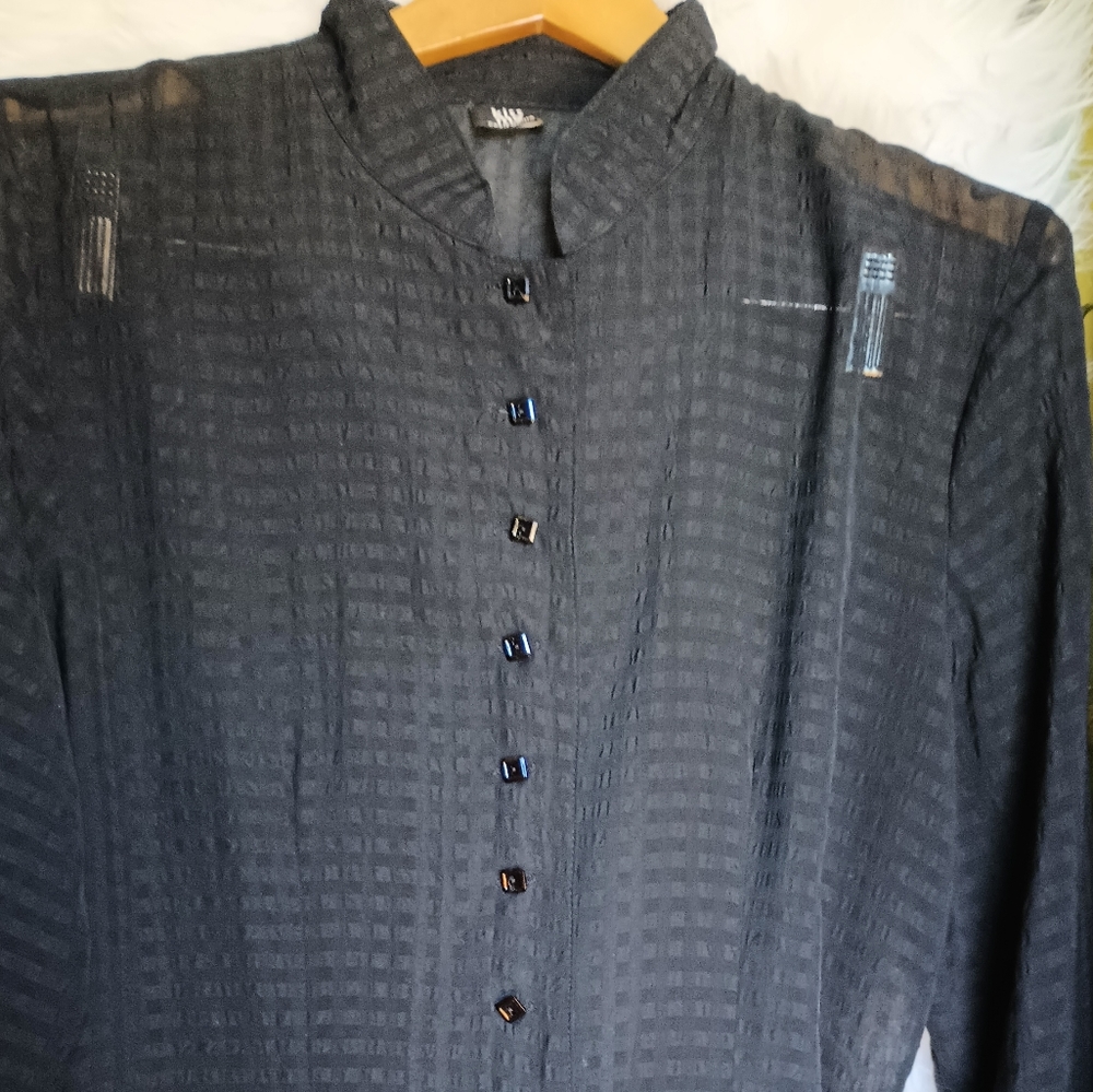 Kiss me California, M, L sheer long sleeve blouse, stand up collar, pattern